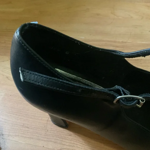 “FREED OF LONDON” Professional Dance/ Ballroom Black Strap Heeled Shoes - Picture 5 of 9